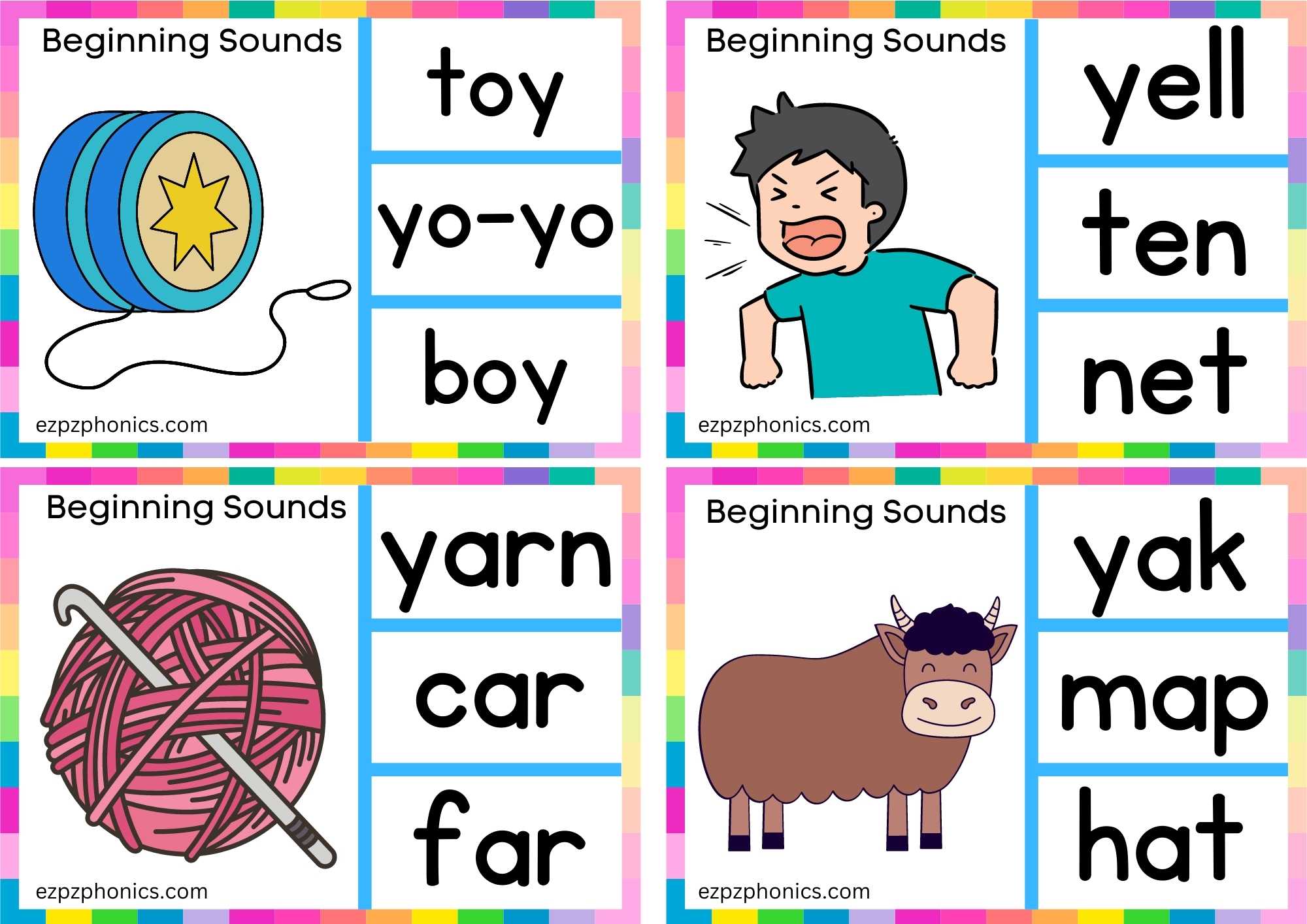 6 Y Beginning Sound Clip Cards